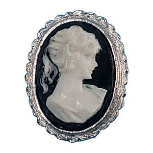 Vintage Black White Victorian Cameo Pin Brooch Estate Costume  Jewelry Find